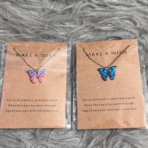 NEW Set of 2 Butterfly “Make a Wish” Necklaces